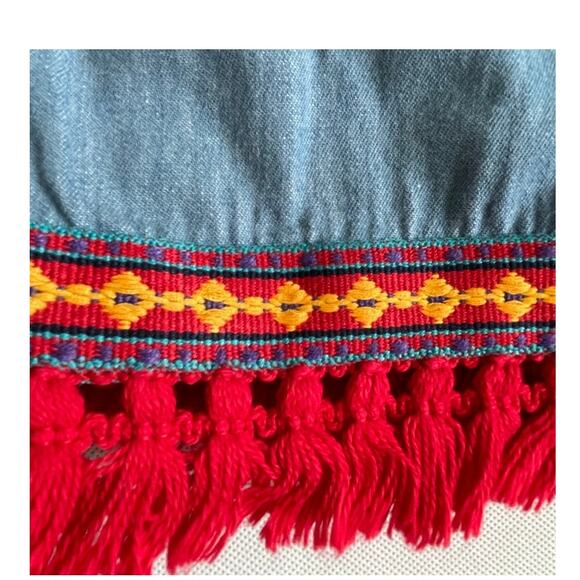 Vintage Rare Juli Original Designs Wrap Fringe Skirt Blue Red - Picture 3 of 7